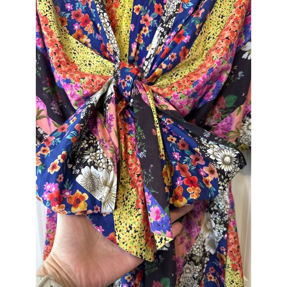 AMUR Nyla Floral Stripe Tie Front Mini Dress Size 8 Organic Cotton - Picture 7 of 11